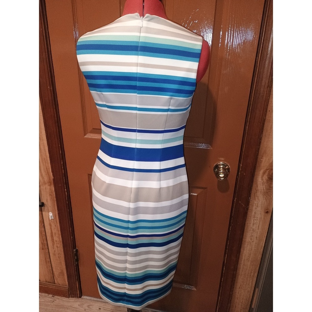 2-Calvin Klein Sheath Dresses Womens sizes 4 & 8 Blue Green Striped Abstract Lot - Picture 2 of 13